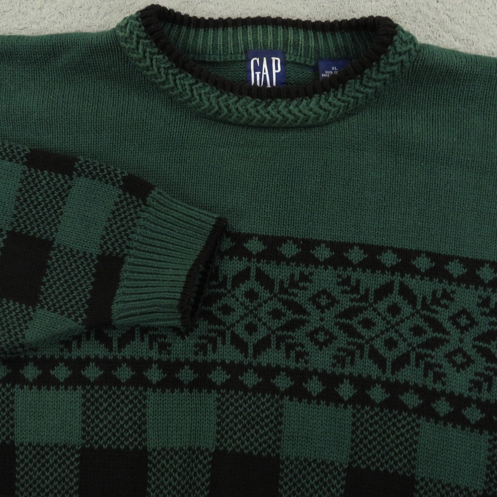 VTG Gap Sweater Mens XL Chunky Fair Isle Holiday Pullover Crewneck Green 90s